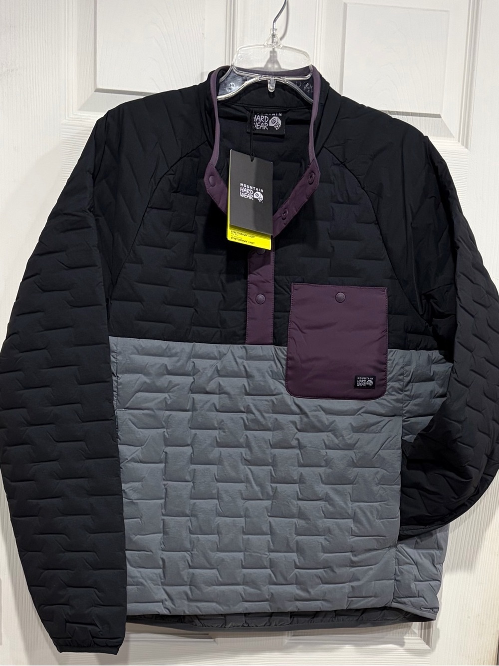 Mountain Hardwear Men's Large Stretchdown Light Snap Neck Jacket Grey Black NWT